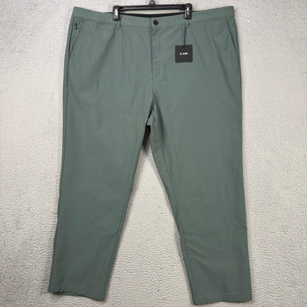 01.Algo Mens Chino Golf Pants 42 Green Straight Leg Performance Tech Comfort NEW